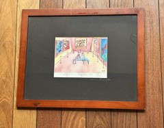 Whimsical Watercolor Painting“Self Portrait With Daughter” In Art Museum UNIQUE!