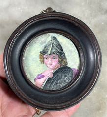 Antique Hand Painted Miniature Child Portrait On Porcelain 19th Century