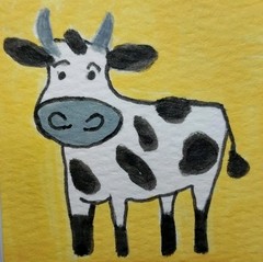 Cow Whimsical Farm Animals Painting – 12×12 Original Impressionist Canvas GAT