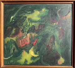 Penn (Mid 20th Century) Beautiful Abstract Avant-Garde Surrealism Oil Painting
