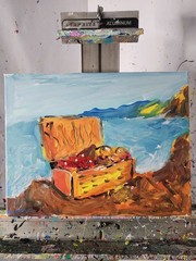 Aleph Original Art Picnic 14×11 Abstract Expressionist Landscape Painting Canvas