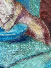 Edgar Degas Original Painting Drawing Canvas Nude Woman Bathing Oil Pastel E25
