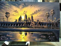 Wall Decoration of Angkor Wat Temple Oil Painting Signed 70cm x 140cm