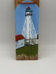 Whitefish Point Lighthouse Hand Painted Plaque Margaret J Hamilton 2012 MI -1286