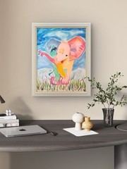 Playful elephant expressionism modern wall art painting 14X11 canvas original