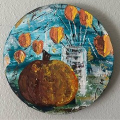 Autumn Pumpkin Golden Berry Original Art Work Canvas Autumn