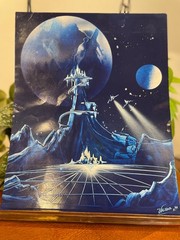 Original 2024 Moon Base Sci-Fi Painting Framed Masters Universe Style Father day