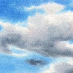 Seascape – Original 11.7 x 16.5″ Watercolor Painting with Waves and Clouds