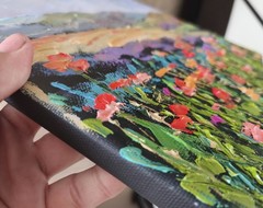 Landscape Original Oil Painting California Poppies on Canvas 25x30cm Signed Art