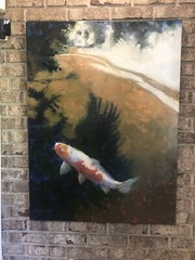 Original Bart Lindstrom Org Koi Fish 2018 Huge OOC Oil Painting Signed 30 X 40