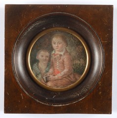 „Portrait of two little siblings“, French miniature, early 19th century