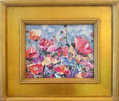 KADLIC Modern Floral Impasto Oil Painting Gold Gilt Fine Art 14″ Frame