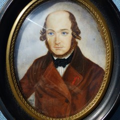 ANTIQUE 19th CENTURY MINIATURE MAN PORTRAIT PAINTING DATED 1876