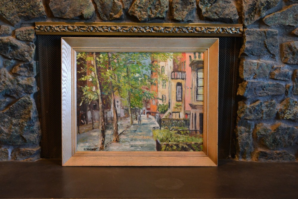 Robert E. Wells – Vintage Oil Painting – Colorful English Village Street