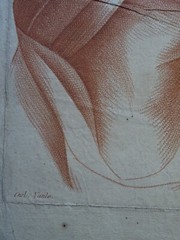 VAN LOO (1705-1765) LARGE ENGRAVING SEPIA XVIII° PORTRAIT VIRGIN WOMAN ROCOCO