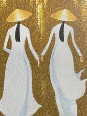 2 Vietnamese Rice Paper Paintings Signed Framed Original Art Women Rice Workers
