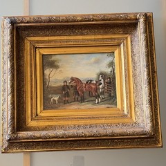 England Oil Painting Realism Horses Dog Men Landscape Framed Canvas Art
