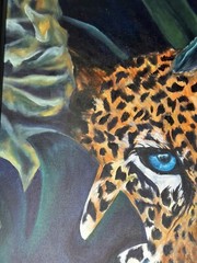 Framed Original Jaguar Oil Painting on Canvas Hand Painted Large 32 by 42 In