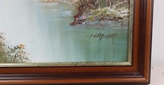 Irene Cafieri Landscape Oil Painting , Tranquil River Scene, Cottage and Nature