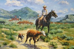 Horse Oil Painting on Canvas 55″ x 43″ Signed ‚S. T. Cesent‘ in Gold Gilt Frame