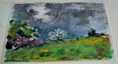 Franz Ehmke*1928 -2018 DDR Painter View of Apple and Fig Tree in Werder