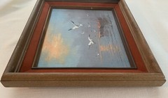 Original Oil Painting Art Hand-painted Framed Velvet Seagulls Landscape Signed