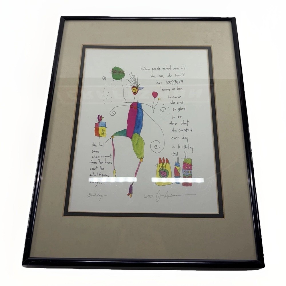 Gregg Saker Framed Art Print Set of 2 1997 Matted Whimsical Folk Art