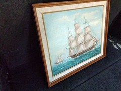 Vintage Original Oil Painting Clipper Ship Tall Sails Nautical Framed 16×20