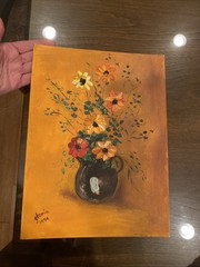 Vintage Oil Painting Still Life Flowers Signed Gloria Pre-owned 1974 9″ x 12″