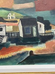 Mid Century Painting Sunset New Jersey Maurice Bilton Listed Famous Cubism 1950