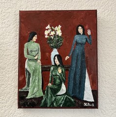 ORIGINAL OIL PAINTING VIETNAMESE WOMEN ON STRETCH CANVAS SIGNED 8×10