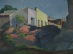 ANTIQUE OIL PAINTING EDITH STAHL REGIONALISM AMERICAN PLEIN AIR INDUSTRIAL 1935
