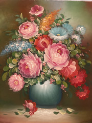 Realistic Oil Painting-Flowers and Vase (23×27)