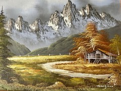 Vintage Original Oil Painting Mountain Landscape Signed MORGAN Framed 19×23.5″