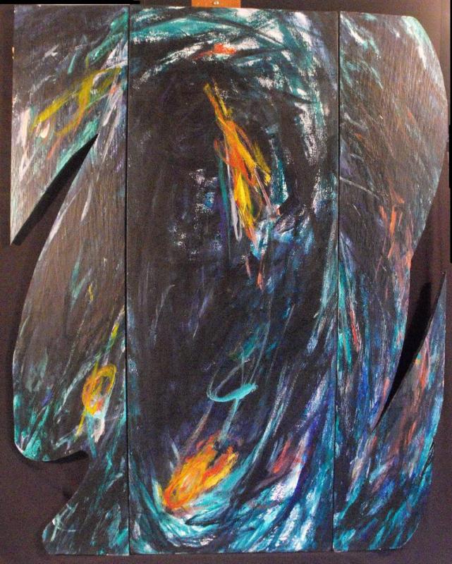 EDWINA BRENNAN Listed ABSTRACT BICYCLISTS Oil-Mix Media