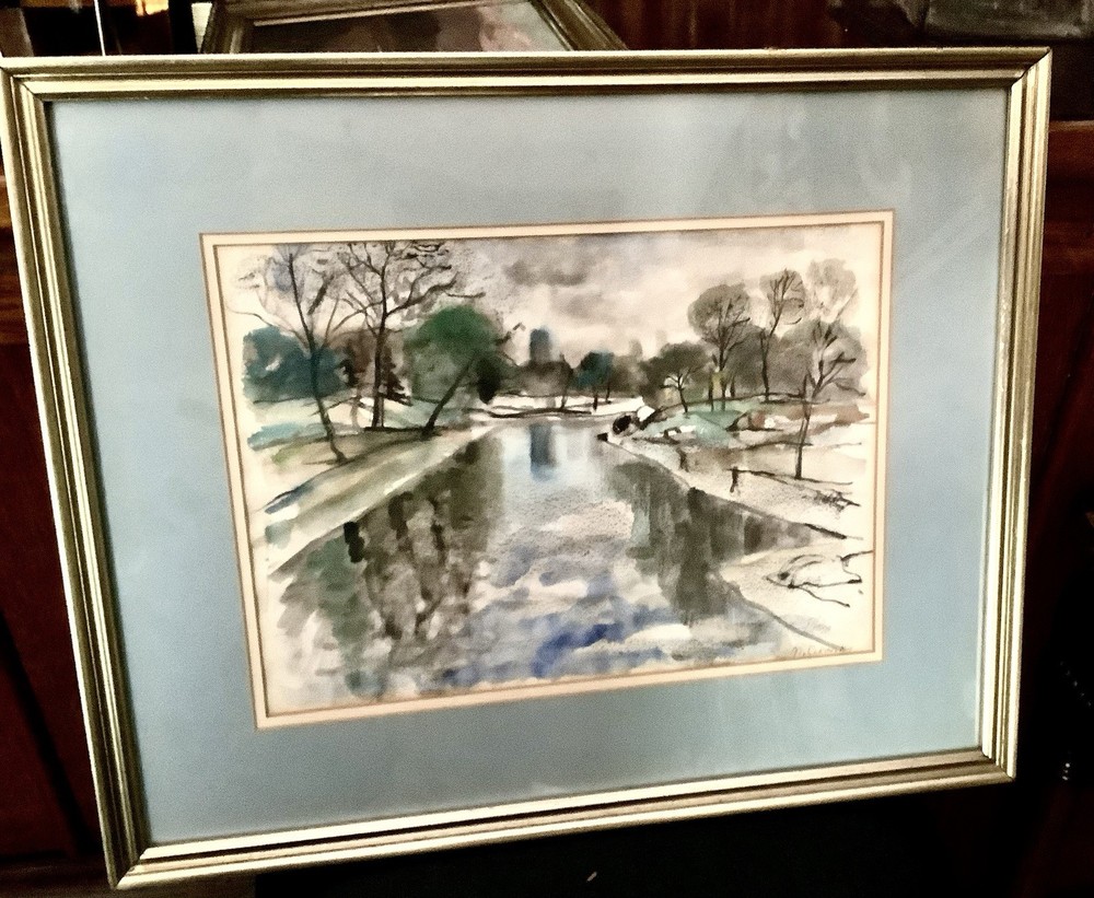 Nicolai Cikovsky (AMERICAN, 1894-1987) signed Watercolor Landscape Framed 21,5”