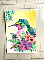 Hummingbird Among Blossoms ACEO Original Watercolor Painting OOAK Art AdriO