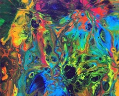 Rainbow Flowers 10X10″ Acrylic Pour Abstract Painting Canvas Orig Fluid Art