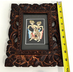 Vintage 1960s Balinese Original Hand Painting Rama & Sita Dancers. Wood Frame