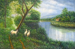 24×36″ (61x92cm)100% hand painted oil flat,Landscape,Country, Frost, Lake,Villa