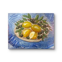 Expressionism 11×14 Blue White Canvas unframed OOAK signed art Lemons Olives