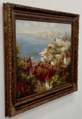 Marvelous Oil on Canvas The Mediterranean Scenery Painting On Gold Wooden Framed