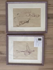 2 Art Nouveau Fashion watercolor Signed Original 1957 Framed Art Pieces Dutch