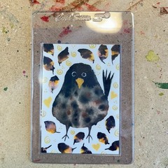 Russet Keeper of Fallen Leaves ACEO Original Painting Owl Art Card 2.5×3.5 OOAK