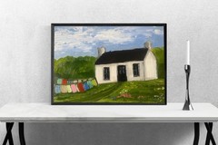 Irish Cottage Oil Painting: Impasto Ireland Landscape Wall Art 11.81×7.87 inch