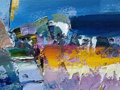 Original oil painting 8″x10″ Abstraction, Contemporary art, Blue, Yellow, sea