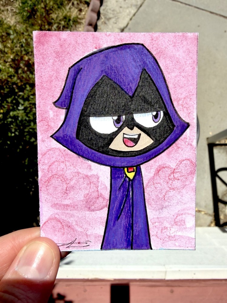 Original ACEO Raven Painting by Alannah Dyer- Mini Art 2.5×3.5 in. Teen Titans
