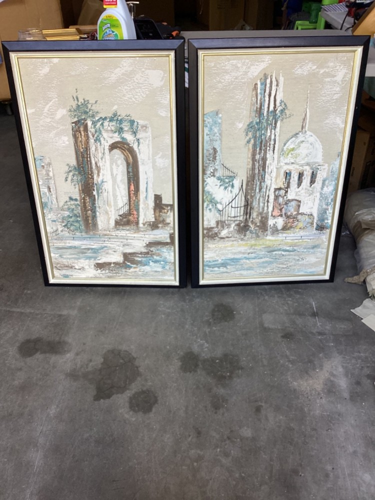 Beautiful Pair of Textured Oil Paintings Undighned 33” x 21” Framed