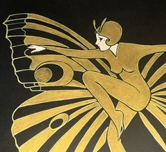 VTG Original Di Kaye ART DECO BUTTERFLY LADY erte Style Watercolor 22×25” Framed