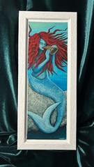 Mermaid Playing Horn Hand Made Frame 14”x 6”, Signed